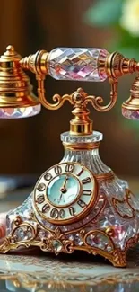 Vintage rose gold rotary phone with elegant design.