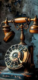 Vintage rotary phone with intricate details and classic design.