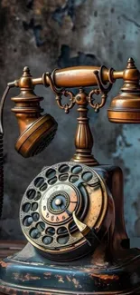 Vintage rotary telephone with detailed design.
