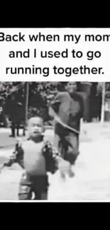 Black and white photo of children running outdoors, evoking nostalgia.