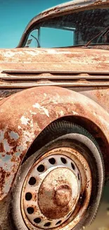 Rusted vintage car close-up wallpaper.