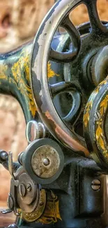 Close-up of a vintage sewing machine with intricate detailing.