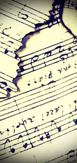 Close-up of vintage sheet music on aged paper, perfect for mobile wallpaper.