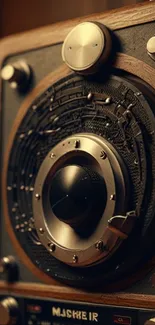 Close-up of a vintage speaker with detailed knobs and textures.