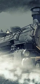 Vintage steam train mobile wallpaper with a gray color scheme.