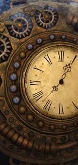 Steampunk clock with gears wallpaper for mobile