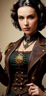 Steampunk fashion art featuring a woman in vintage attire with intricate details.