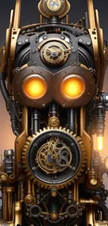 Steampunk machine design with gears and glowing elements.