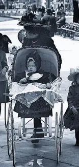 Vintage scene of children in park.