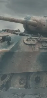 Vintage tank in a battle scene, with a dramatic and rustic look.