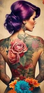 Vintage-style tattoo art with floral designs.