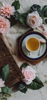 Vintage teacup with roses mobile wallpaper.