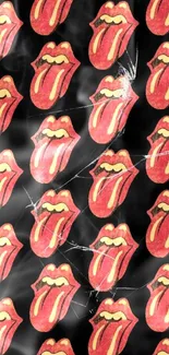 Vintage tongue pattern on black wallpaper.