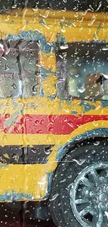 Close-up of a vintage toy school bus with a rustic yellow finish.