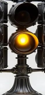 Vintage traffic lights installation featuring colorful signals.