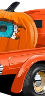 Orange truck with pumpkin and eye art wallpaper.