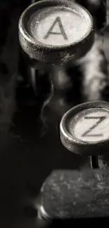 Close-up of vintage typewriter keys covered in dust in sepia tones.
