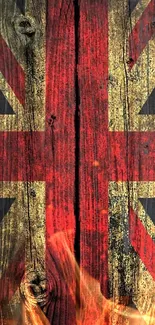 Vintage Union Jack wallpaper with wooden texture.