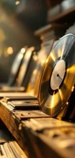 Vinyl records captured on a vintage shelf.