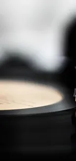 Close-up of a vinyl record playing on a turntable.