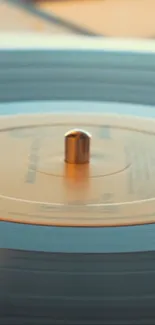 Rotating vinyl record creating a retro vibe on a turntable.