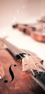 Close-up of a vintage violin on a soft background, highlighting its elegant curves.