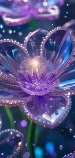 Violet crystal flower with shiny petals.