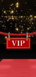 VIP red carpet with sparkling gold lights.