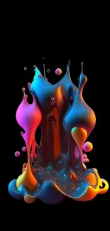 Vivid and colorful 3D liquid splash on a black background.