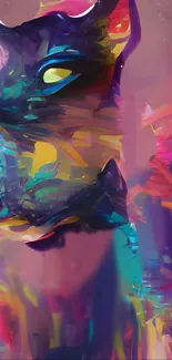 Colorful abstract animal art in vivid purples and blues.