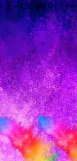 Vivid abstract color burst wallpaper with purple gradient and vibrant hues.