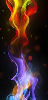 Vibrant abstract flame with vivid colors on a sleek black mobile wallpaper.