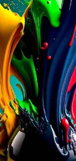 Vibrant splash of colorful abstract paint on phone wallpaper.