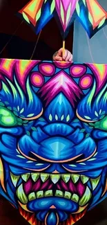 Abstract creature with neon colors and bold design on a mobile wallpaper.