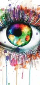 Vivid abstract eye art with vibrant colors and drips, perfect for mobile wallpaper.