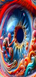 Vivid and colorful abstract eye art wallpaper with swirling patterns.