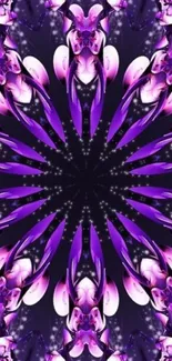 Vivid purple kaleidoscope wallpaper with floral patterns.