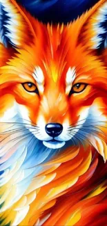 Vivid abstract fox with orange and blue artistic design.