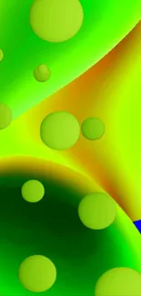 Vivid abstract wallpaper with green bubbles and fluid gradient design.