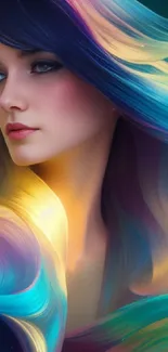 Colorful abstract hair art wallpaper with teal dominant color.