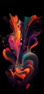 Dynamic abstract wallpaper with vibrant fluid shapes on black background.