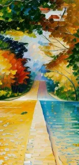 Colorful abstract pathway through vibrant foliage.