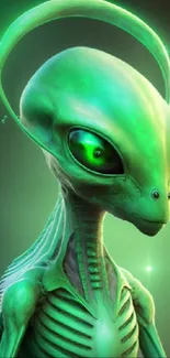 Green alien artwork with vivid colors and glowing effects.