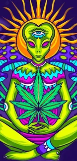 Vivid alien meditation art with bright psychedelic colors.