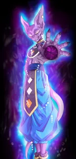 Anime warrior with purple energy aura in vibrant wallpaper design.