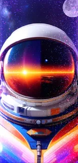 Astronaut with vibrant cosmic reflection