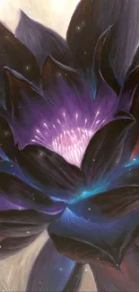 Vibrant black lotus with glowing purple center.