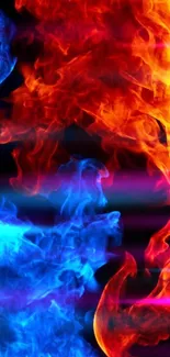 Blue and orange flames on a black background wallpaper.