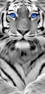 Striking blue-eyed monochrome tiger artwork.