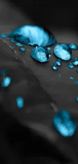 Vibrant blue water droplets on a dark background wallpaper.